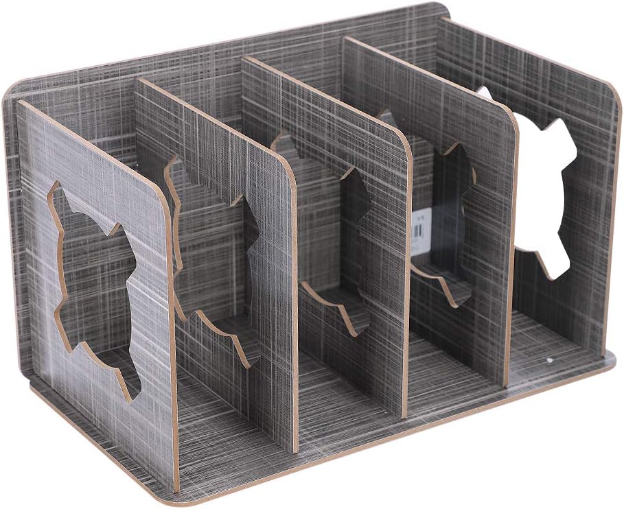 Desk Book Rack Wooden Book Ends Book Holder Stand Bookends for Book Shelf Magazine File Rack Holder Files Divider Desktop Documents Organiser CD DVD Rack Stand Display 4 Compartments Hollow - Image 4