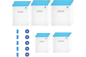25 Pcs Sous Vide Bags 5 Sizes,Vacuum Sealer Zipper Bags,BPA Free Food Vacuum Sealer Bag,Reusable Freezer Food Bags with 5 Sea