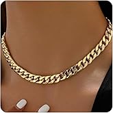 RATVIU Chunky Necklace for Women 18K Gold Plated Thick Chain Dainty Figaro Cuban Paperclip Chain Simple Beaded Necklace Trendy Gold Chain Jewelry Gift