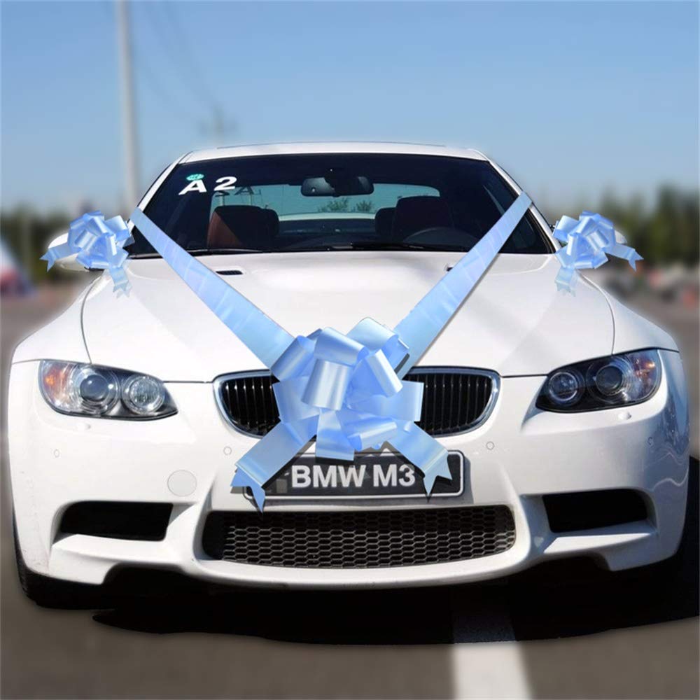 Time to Sparkle 3 Bows + 7M Ribbon Wedding Car Ribbon Decoration Kit Wrapping Large Bow (Baby Blue)