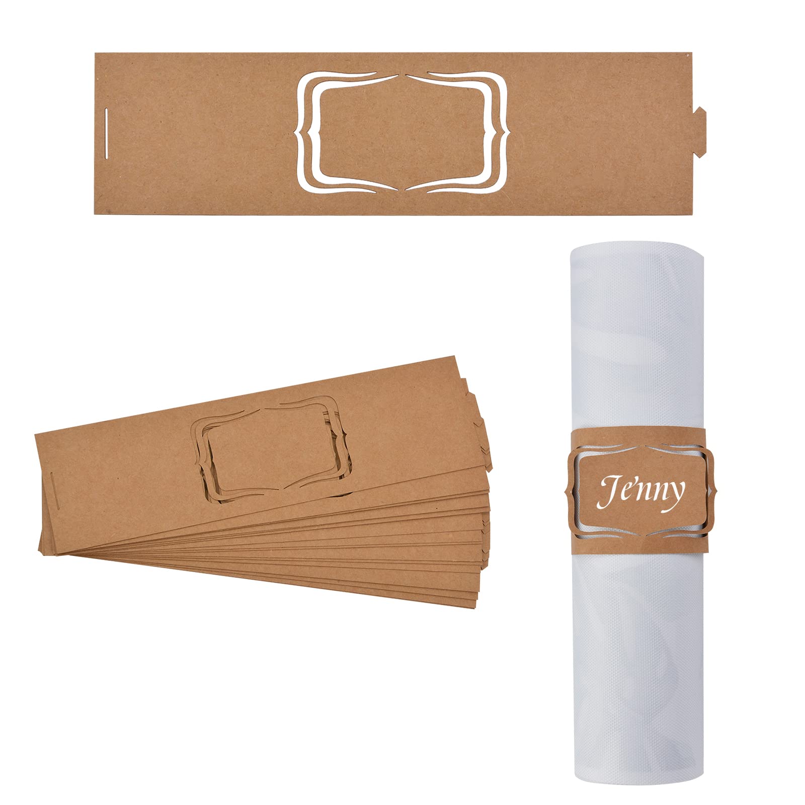 URROMA Napkin Rings, 50 Pcs Kraft Paper Name Napkin Ring Holder Household Napkin Buckle for Table Decor, Wedding, Xmas, Party Dinner, Thanksgiving