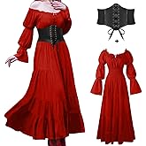 BITSEACOCO Halloween Renaissance Dress for Women, Medieval Victorian Gothic Pirate Peasant Witch Costume Irish Fairy Dresses