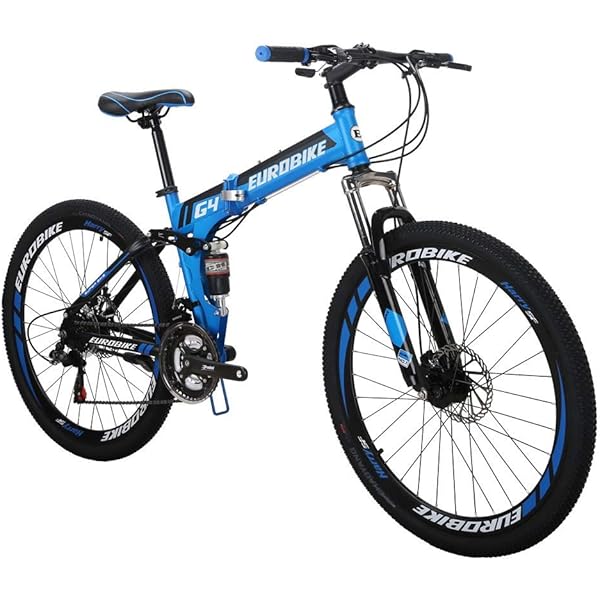amazon com eurobike eurg4 mountain bike 21 speed 26 inches dual suspension folding bike dual disc brake mtb bicycle blue sports outdoors