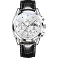 OLEVS Men's Leather Analog Quartz Watch - Luxury Chronograph Wristwatch With Date, Waterproof, Luminous - Dress Style