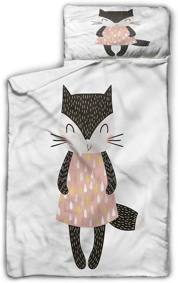 Cat Kids Nap Mat Cute House Pet in Dress Soft Microfiber for Preschool 43X21 INCH