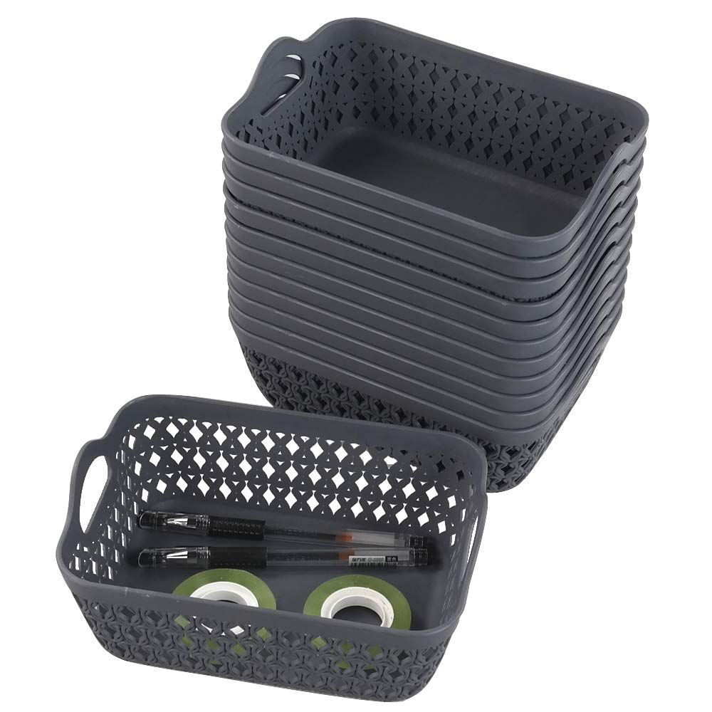 Gitany 12-pack Plastic Storage Basket Tray, Mini Desktop Storage Trays, Grey