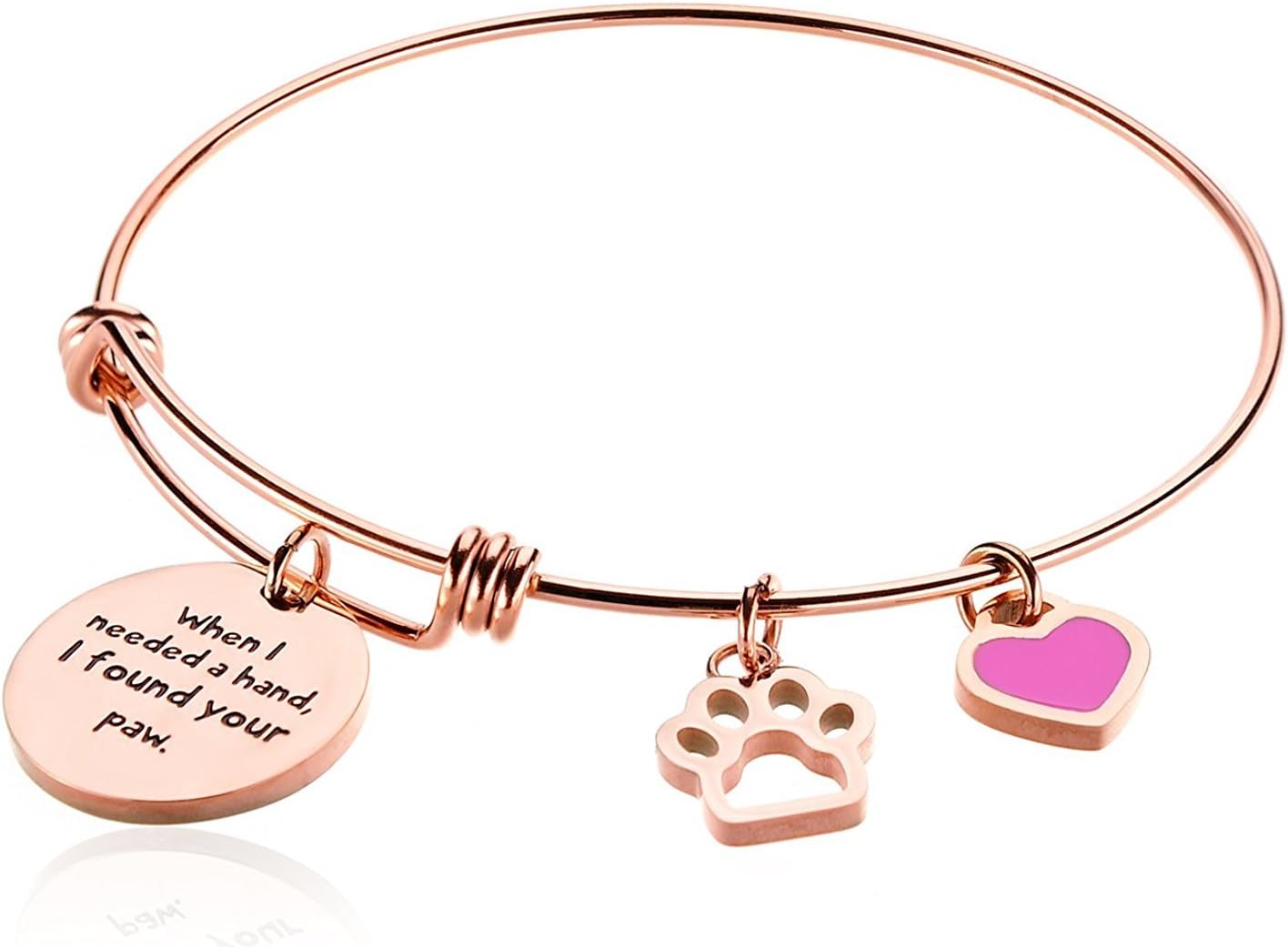 Inspirational Wire Bangle Paw Print Charm Adjustable Expandable Bracelet Women Girl When I Needed A Hand I Found Your Paw Dog Lover Gift