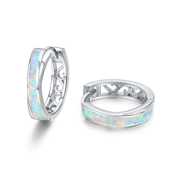 Opal Ohrstecker Creolen Ohrringe Damen 925 Sterling Silber-Klein Creolen Ohrringe Kreolen Damenohrringe-Geschenk für Frauen,K