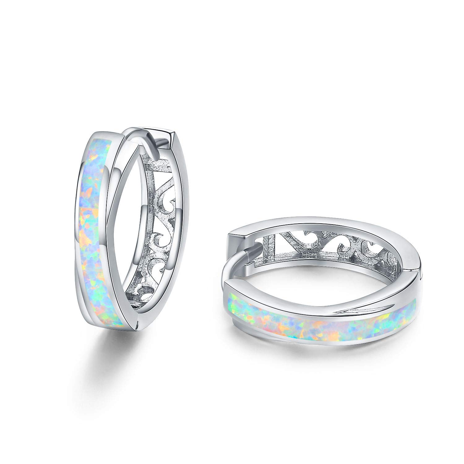 TANGPOET Hoop Earrings for women 925 Sterling Silver Opal Earrings Small Huggie Sleeper Earring Valentines Day Jewelry Gifts for Women Girls Kids Children