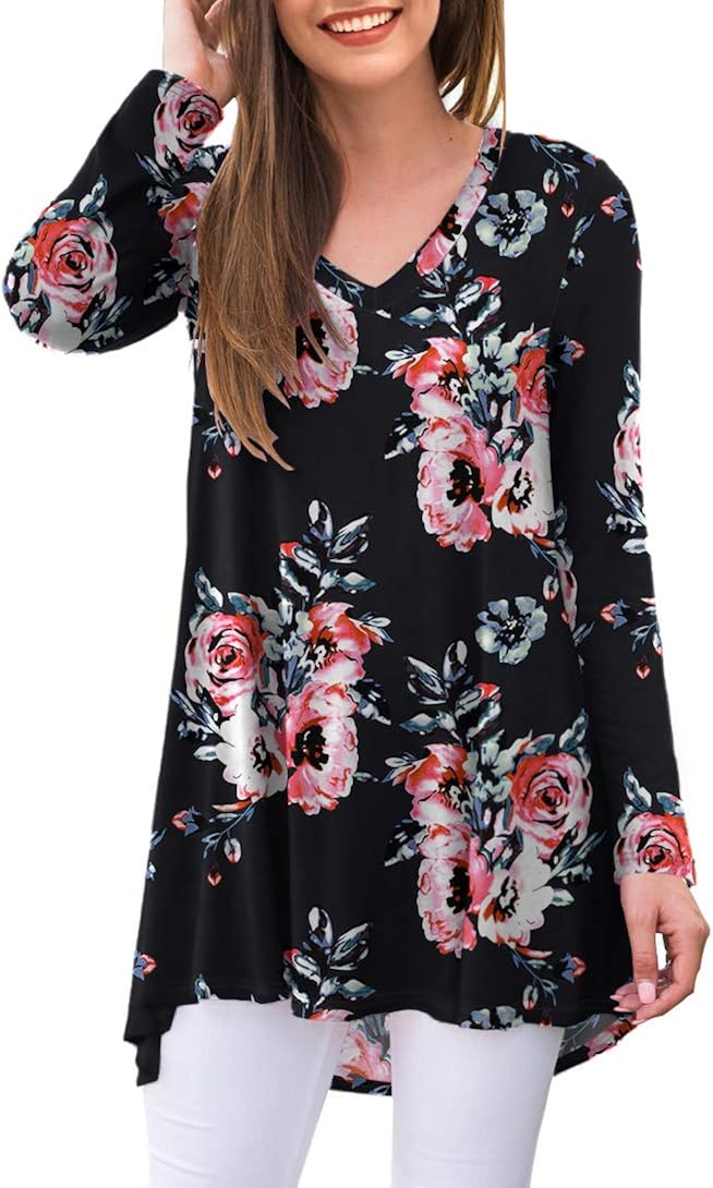 AWULIFFAN Women's Fall Long Sleeve V-Neck T-Shirt Sleepwear Tunic Tops Blouse Shirts