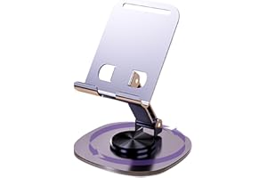 ONCHEER 360°Rotating Phone Holder for Desk, Portable & Foldable Cell Phone Stand for Office & Kitchen, Adjustable Tablet Stand for All Mobile Phones, iPhone, iPad, Nintendo Switch (Metal Purple)