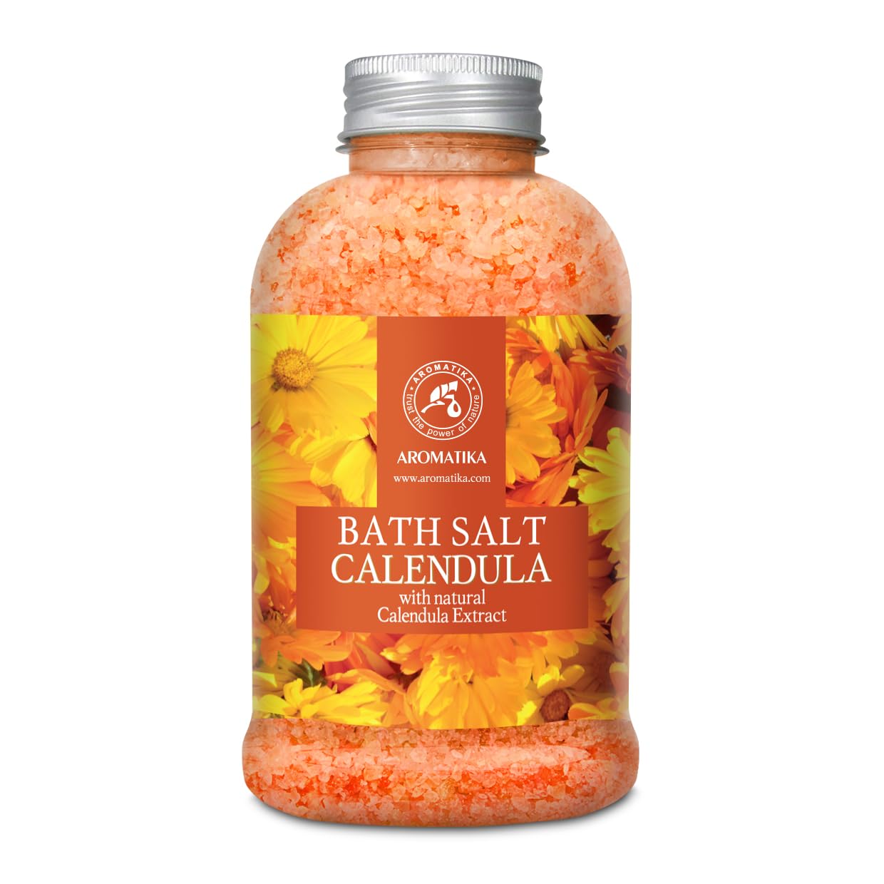 AROMATIKA Calendula Bath Salts with Natural Essential Oil – 600 g Aromatherapy Bath Soak for Good Sleep, Relaxation & Stress Relief, Natural Bath Salts for Body Care, Beauty & Home Spa, Gift Idea