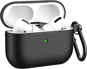 Airpods Pro Case Cover, BELONGME Silicone Protective Case Cover with Keychain for Apple Airpods Pro Case Men Women [Front LED Visible]-Black.