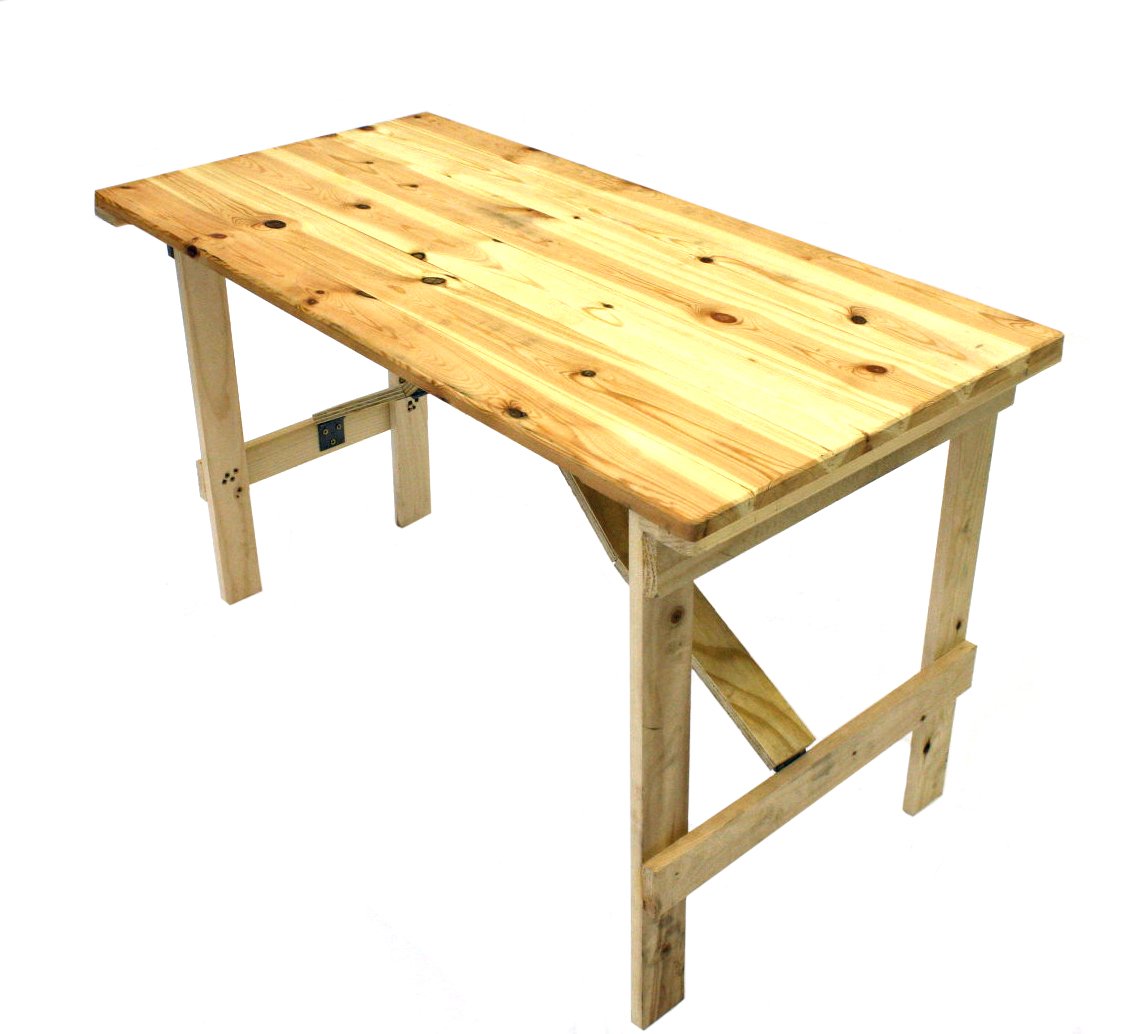 BE Furniture 4 X 2 Wooden Trestle Table With Wooden Folding Legs
