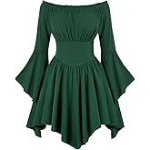Scarlet Darkness Renaissance Costume Women Pirate Peasant Off Shoulder Bell Sleeve Fairy Dress