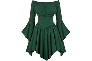 Scarlet Darkness Renaissance Costume Women Pirate Peasant Off Shoulder Bell Sleeve Fairy Dress