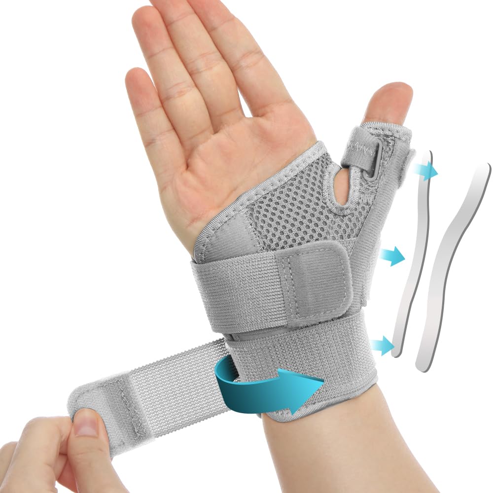 FORTEMOTUS Thumb Brace for Men and Women - Comfortable CMC Thumb Brace Spica Splint for Pain Relief, Tendonitis, Thumb Wrist Stabilization Support for Right & Left Hand - Universal Size Grey