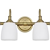 2-Light Champagne Bronze Bathroom Vanity Light Fixtures Over Mirror, Vintage Vanity Lights for Living Room, Milk White Glass 