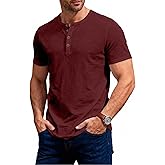 JEMITOP Men's Stretchy Short Sleeve Slim Fit Henley T-Shirt Casual Cotton 4 Buttons Tee Shirts