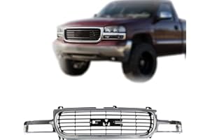 Perfit Liner Front Grille Grill Chrome Compatible With GMC 1999-2002 Sierra 1500 2500 & 2001-2002 Sierra 1500HD 2500HD 3500 & 2000-2006 Yukon GM1200430 15764316