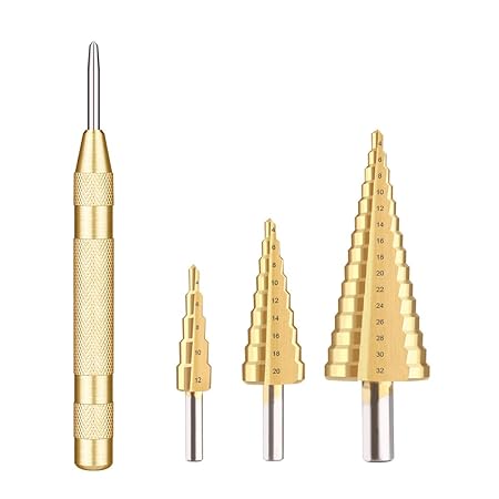 MOHOO Kegelbohrer 3pcs Stufenbohrer 4-12 mm/4-20mm/4-32mm mit Automatischer Zentrierstempel bohrer set metall HSS titannitrie