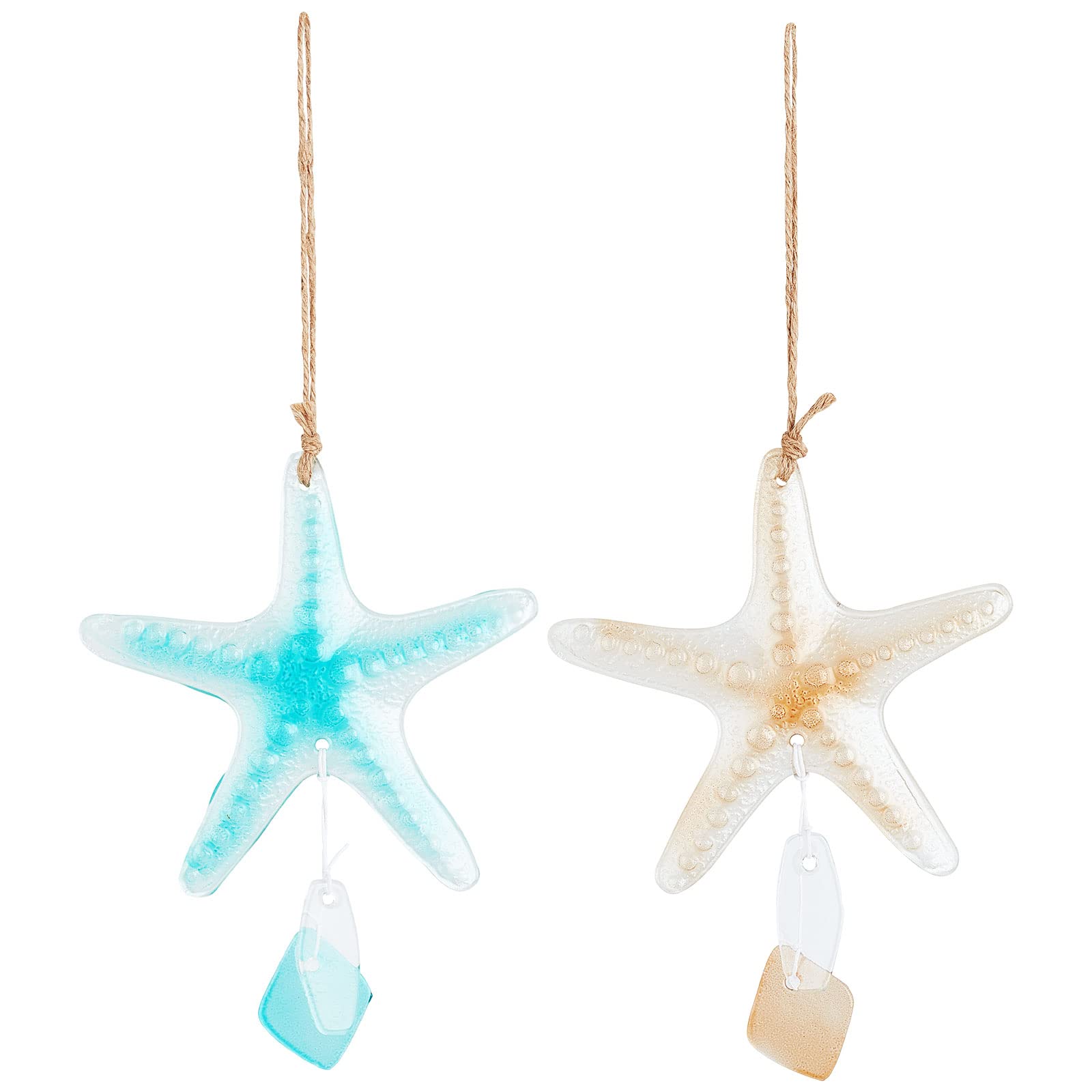 GORGECRAFT 1 Set 2 Styles Sea Star Ornaments 13×5.5" Sea Glass Starfish Hanging Decoration Christmas Tree Decor Sea Life Nautical Home Beach Wall Art Decor Coastal Christmas Decorations for Bathroom