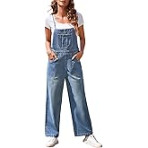 Pink Queen Women's Denim Bib Overalls Casual Loose Adjustable Straps Wide Legs High Waist Jean Pants Jumpsuits with Pockets