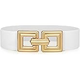 WHIPPY Women Wide Elastic Waist Belt Fashion Hollow Out Square Gold Buckle Stretchy Belt Waistband for Ladies