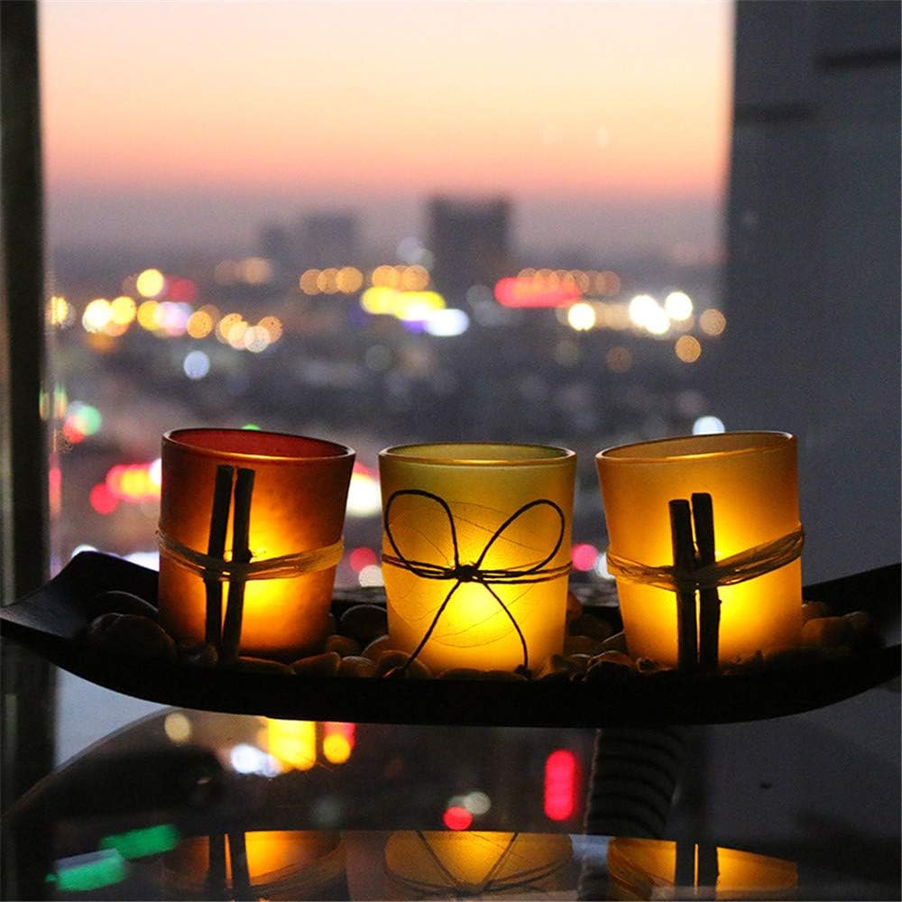 Lovecat Votive Glass Candlestick Cup Set, Natural Candlescape Tealight Holder Set, 3 Candleholder Cups with Wooden Tray Stones, Home Decor Candle Holders: Home & Kitchen