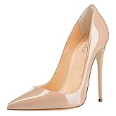 COLETER Women's Sexy Pointed Toe High Heels,4.72 inch/12cm Patent Leather Pumps,Wedding Dress Shoes,Cute Evening Stilettos