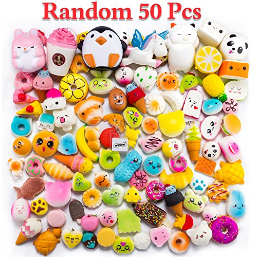 WATINC Random 50 Pcs Squishies Cream Scented Kawaii Simulation Lovely Toy Jumbo Medium Mini Soft Squishy, Phone Straps (WT-Squishy 50Pcs)