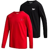 Reebok Boys' Long Sleeve Shirt - 2 Pack Basic Cotton Long Sleeve T-Shirt - Crewneck Tee for Boys (8-14)