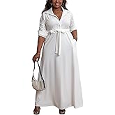 Aressdom Plus Size Dresses for Curvy Women Stretchy Shirt Dress with Belt Pockets