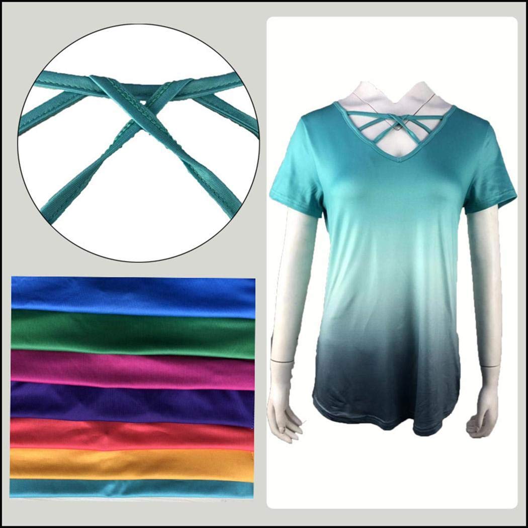 UpBeauty Women V Neck Crossover Gradient Printed T-Shirt Short Sleeve Top Knits & Tees Light Green