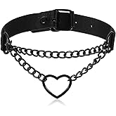 Quilax Goth Punk Heart Chain Collar Necklace, Choker Necklace for Women, Adjustable Leather Choker with Halloween Christmas Jewelry Gift for Women, Men