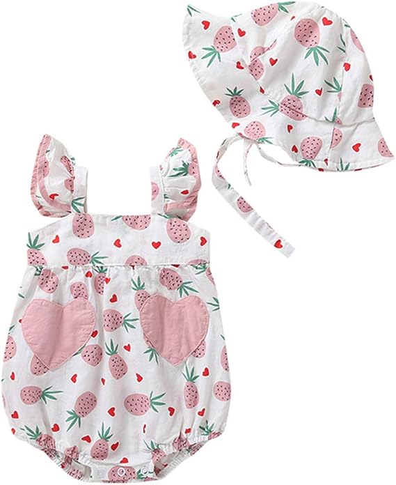 Amazon Co Jp ロンパース 赤ちゃん 女の子 ボディースーツ 帽子付き 二点セット 短袖 いちご柄 春 秋 ベビー服 短袖ロンパース 前開き 春秋 綿 カバーオール 男の子 子ども服 可愛い ジャンプスーツ パジャマ ルームウエア 普段着 人気 出産祝い 新生児 歩行服 服