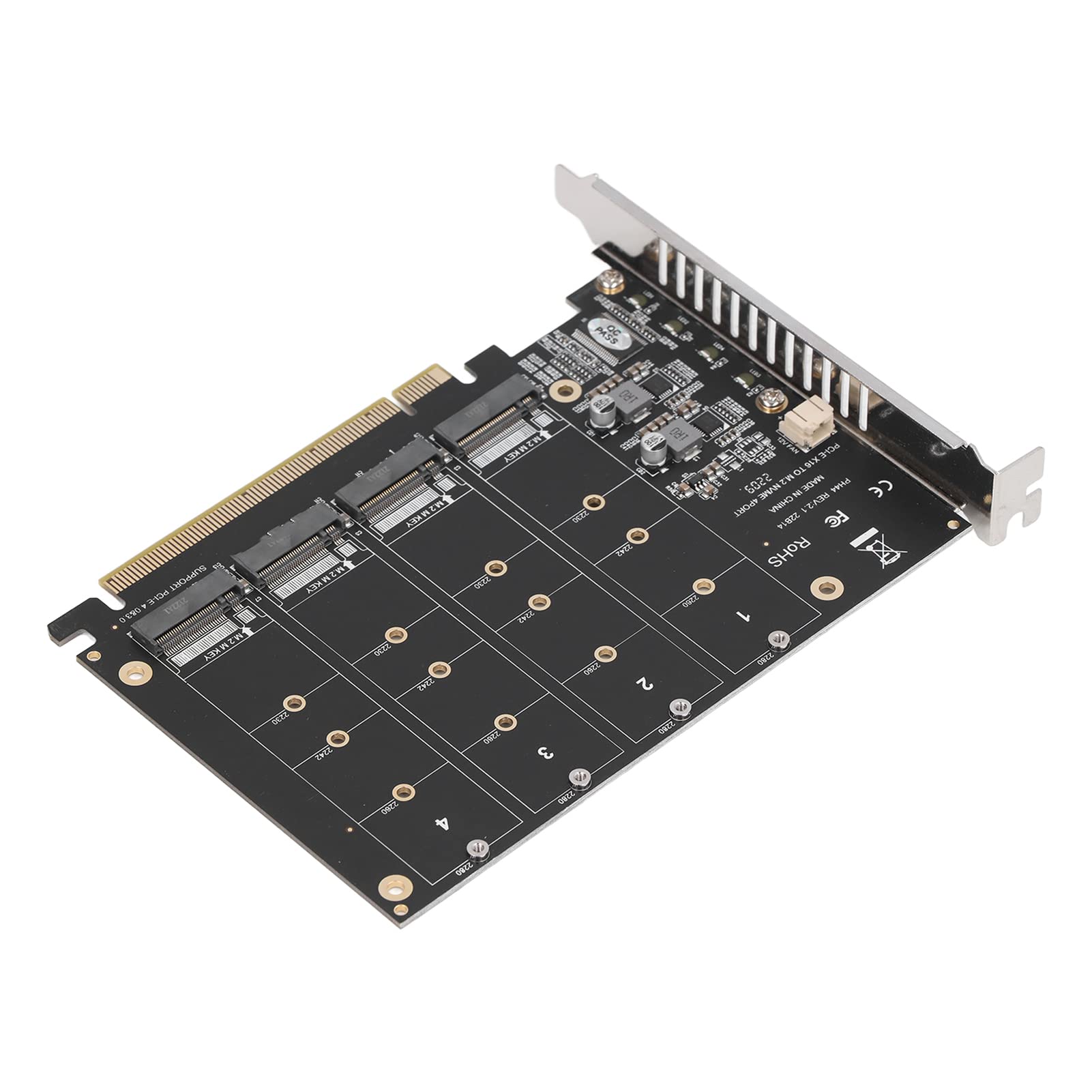 M.2 NVME SSD, 4 Port High Speed 4x32Gbps Voice Changer Mic to PCIE X16 Adapter with Preamp Soft Raid Card Individual LED Indicator for Computers