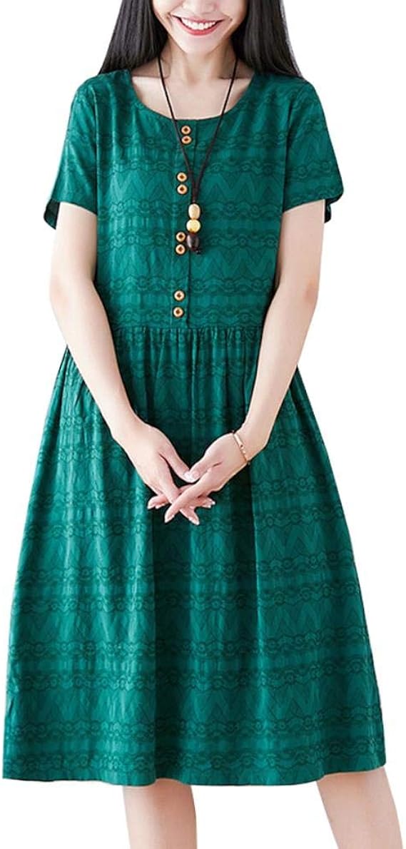 Amazon Geschesk ワンピース チュニック レディース 丸いネック 着痩せ 半袖 膝丈 シンプル スリム ゆったり 体型カバー カジュアル きれい お洒落 通勤 旅行 普段着 日常デート 春 夏 ワンピース チュニック 通販