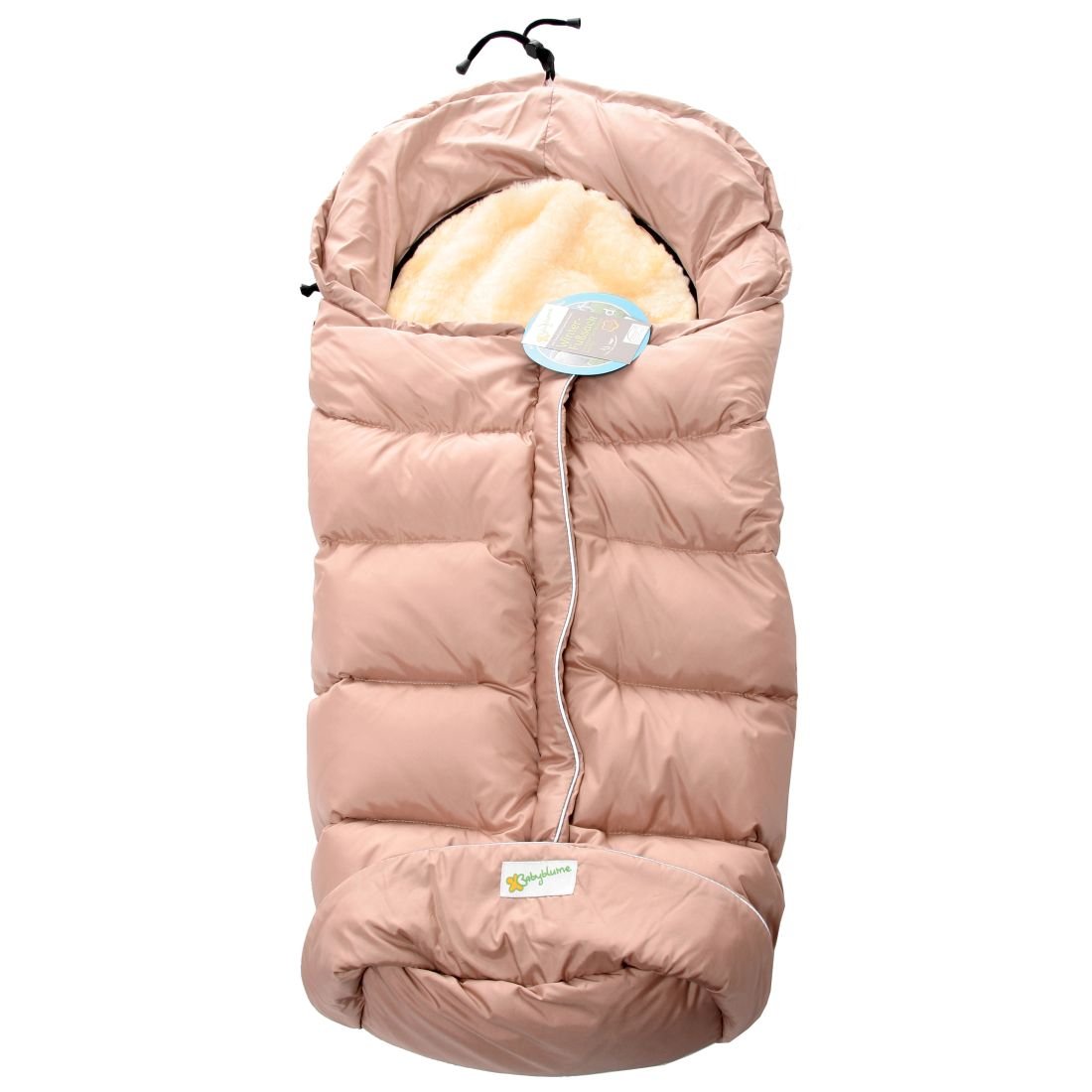 Winterfußsack mit Daunenfüllung und Lammfell, Fußsack für Kinderwagen, Babyblume, natur