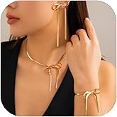 CJIAYUJEW Bow Dangle Choker Necklace Bracelet Earrings Set for Women Long Tassel Earrings Snake Chain Bracelets Dainty Gold Snake Chain Necklace Wedding Prom Fashion Jewelry Set
