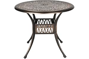 TITIMO 35.4" Diameter Outdoor Round Patio Bistro Dining Table Cast Aluminum Conversation Table with 2.0" Umbrella Hole