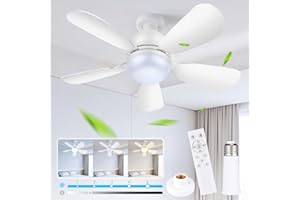 FLRONGSUN E26 Socket 20" Fan Light Ceiling Fan 5 Level Speed Three Color Temperature Smooth Brightness Adjustment with Remote for Light Replacement for Living Room Bedroom Kitchen 1500 Lumens(White 1Pack)