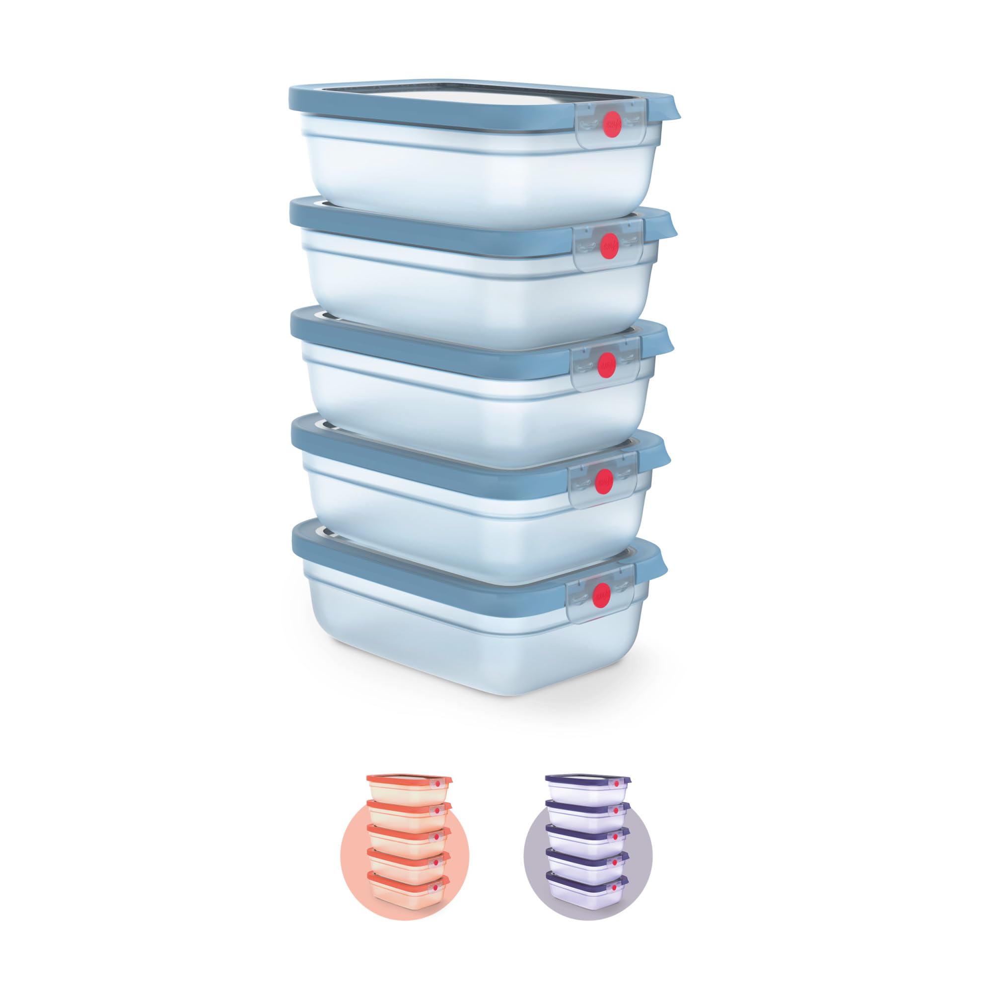 Emsa oneClick, Vorratsdose, One-Click System, Hält Lebensmittel 2x Länger Frisch, 100% Auslaufsicher, Made in Germany, Blue, 5-teiliges Meal-Prep Set 5× 1,2 L / 40,6 fl.oz, N1231200 2