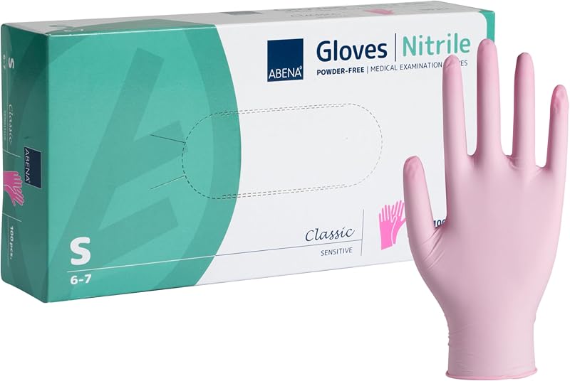 ABENA Nitrile Gloves Small Pink Powder Free Latex Free 100 Pack Medical