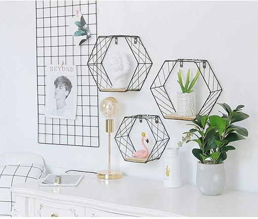 Wall Shelf Simple Hexagonal Wrought Iron Mesh Wall Hanging