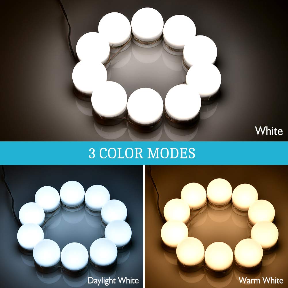 Vanity Lights, KeepTpeeK 3 Dimmable Color with 10 LED Makeup Mirror Light Bulbs Kit and Adjustable USB Charger LED Mirror Light for Bedroom Makeup Vanity Table(No Mirror Included)
