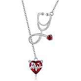 AXOMY Stethoscope Necklace 925 Sterling Silver Nurse Stethoscope Necklace for Women Doctor Medical Student Graduation Jewelry Gifts