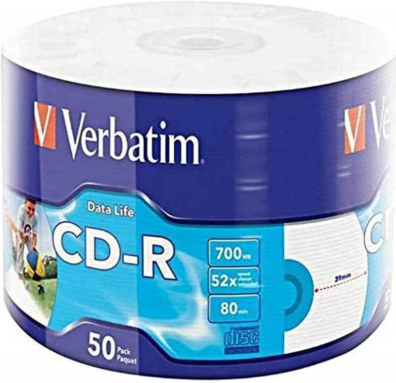 Verbatim 43794 52x 700MB CD-R Inkjet Printable Wrap Spindle Matt Silver
