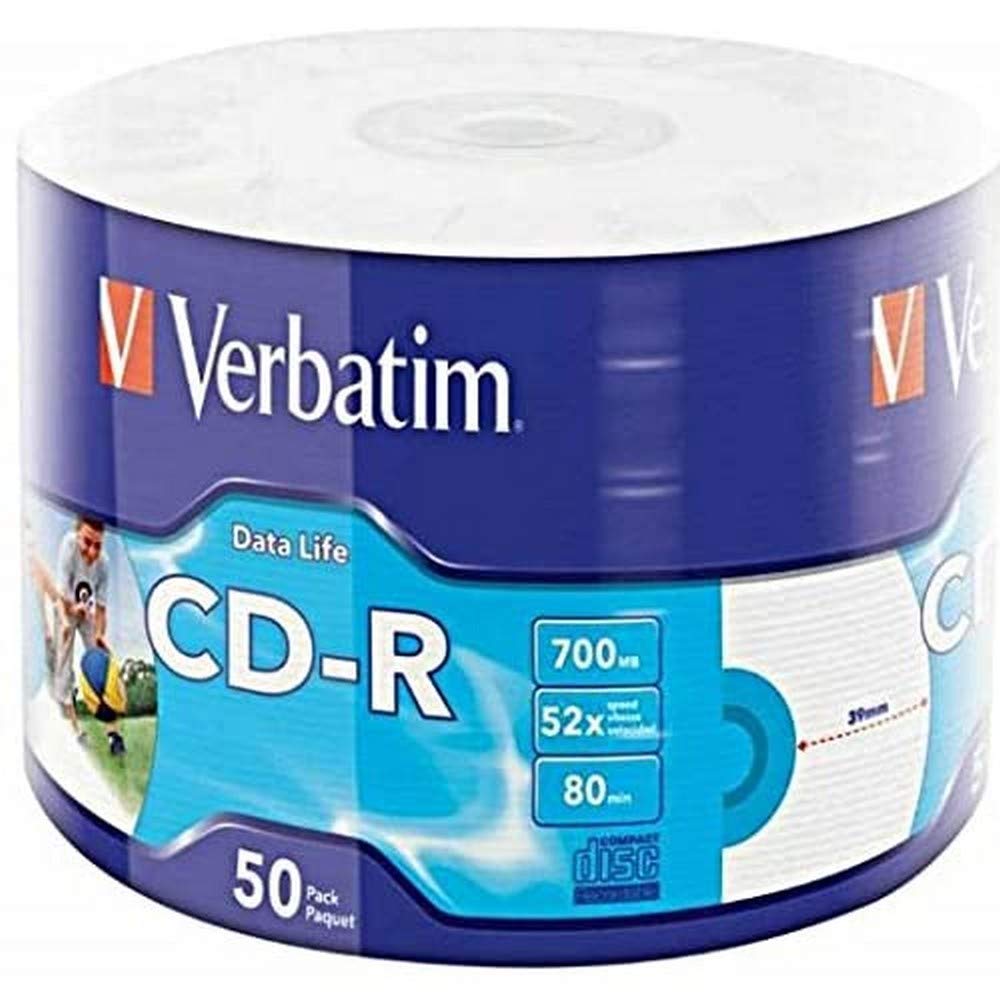 Verbatim 43794 52x 700MB 50PK CD-R Inkjet Printable Wrap Spindle - Matt Silver