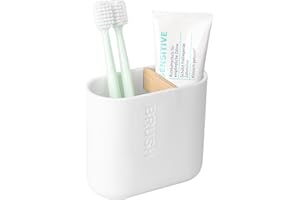 REJOMIIK Toothbrush Holders Bamboo Electric Toothbrush Holder Bathroom Storage Organizer Countertop for Toothpaste, Floss, Razor, White